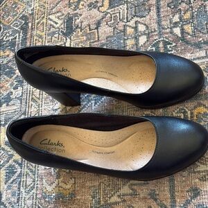 Clarks Black Heels Leather